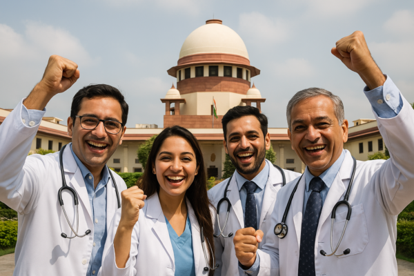 Doctors celebrate after Supreme Court of India Judgement on NEET PG 2025
