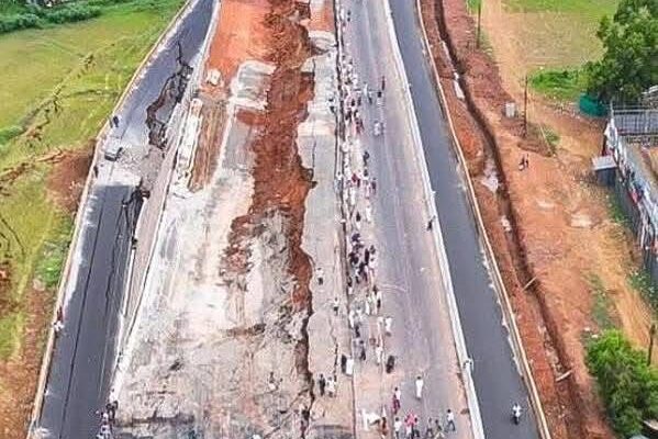 Picture of collapsed section of NH-66 in kerala