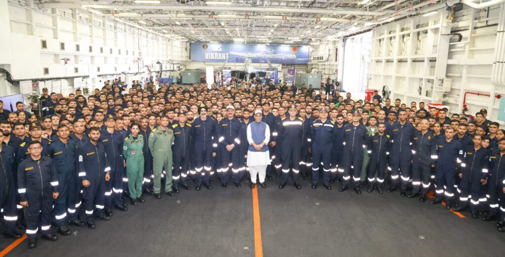 Defence Minister of India with Navy over INS Vikrant