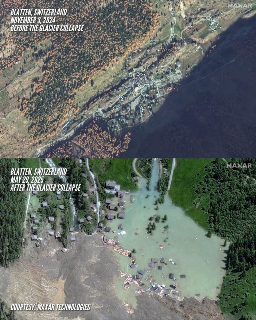 Satellite images from Maxar Technologies, taken before and after the event, revealed a transformed landscape where buildings once stood, now replaced by mounds of debris